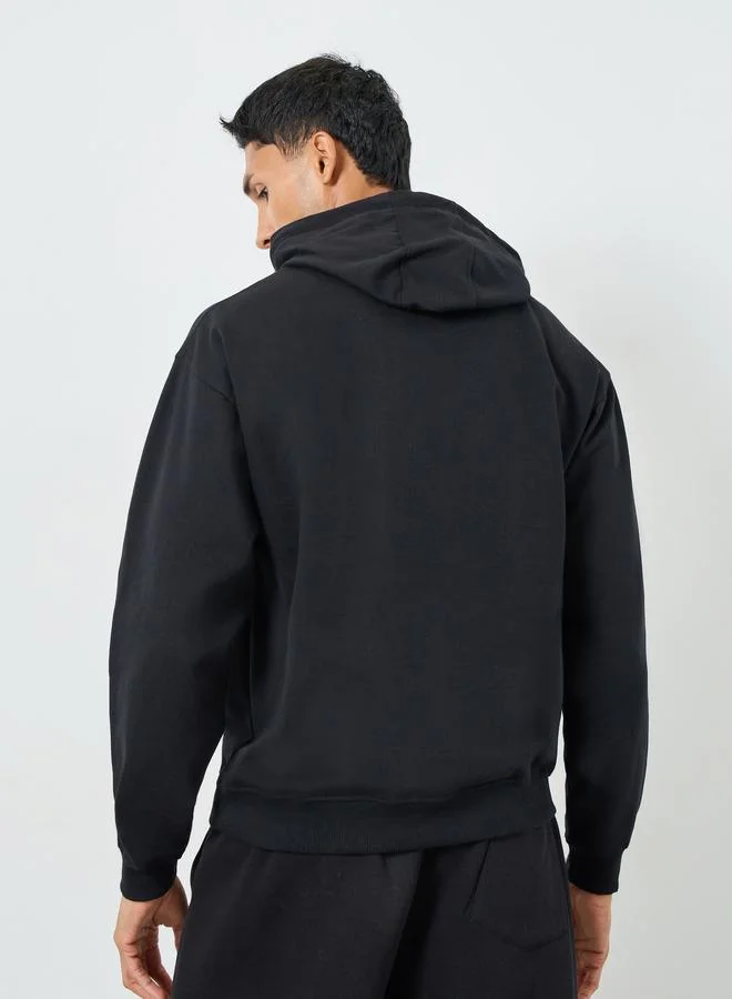 Styli Men Black Embroidered NYC Fleece Hoodie